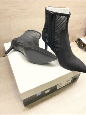 Alfani Black Mesh & Suede Pointed-Toe Ankle Booties #247
